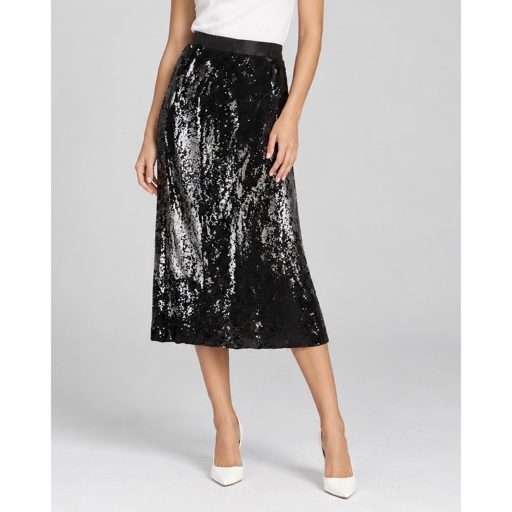 Tracy Reese Black Sequin Midi Skirt Size 12 Evening Party Sparkle NWT